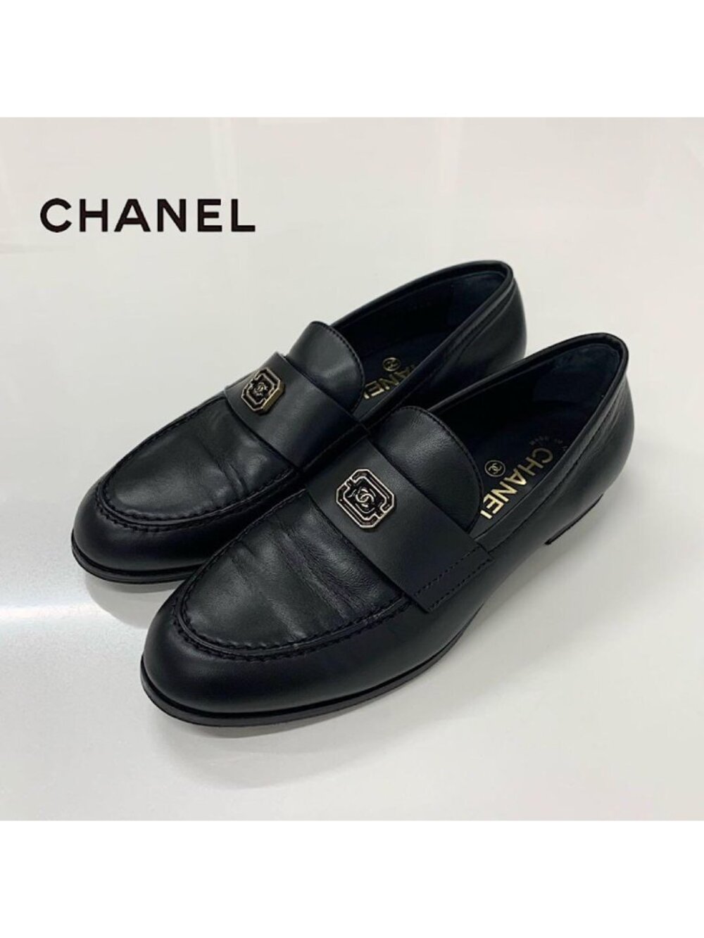 Chanel CC Logo Leather Loafers Black